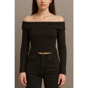 Petal & Pup | NWT | Off-Shoulder Textured Black Sweater